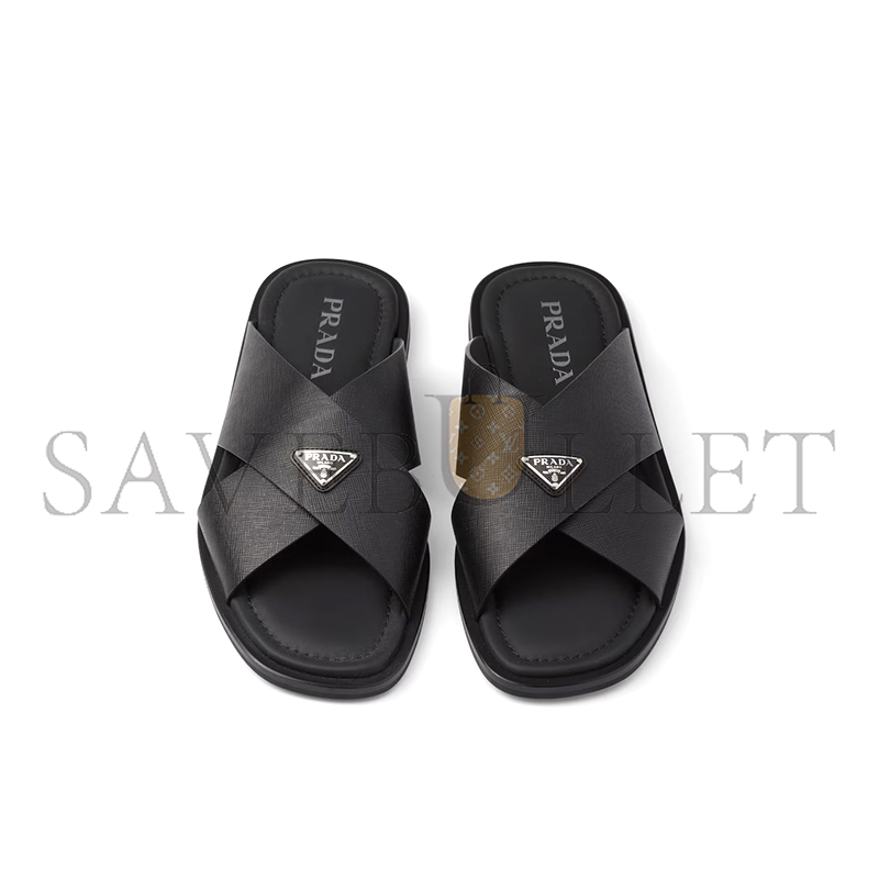 Pra*a saffiano leather crisscross slides 2x3081